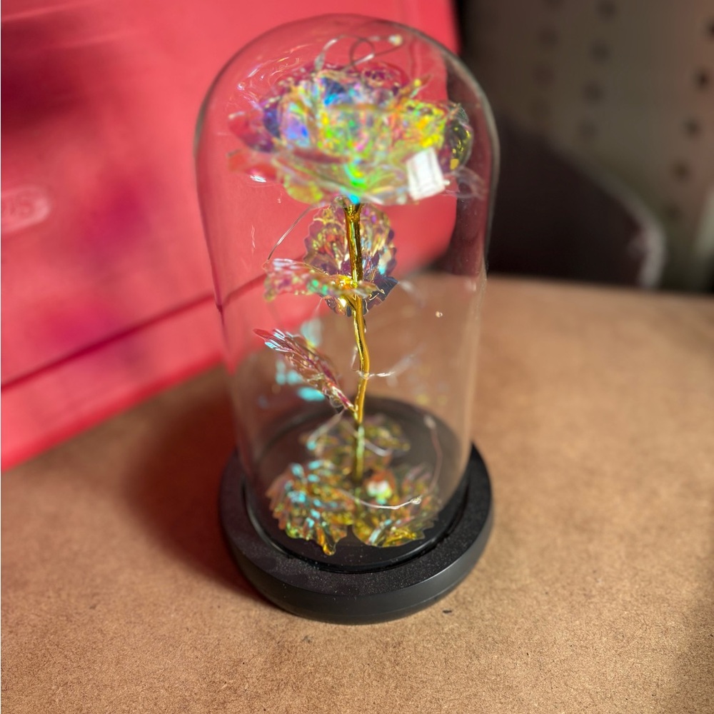 Iridescent Glass Rose in Dome